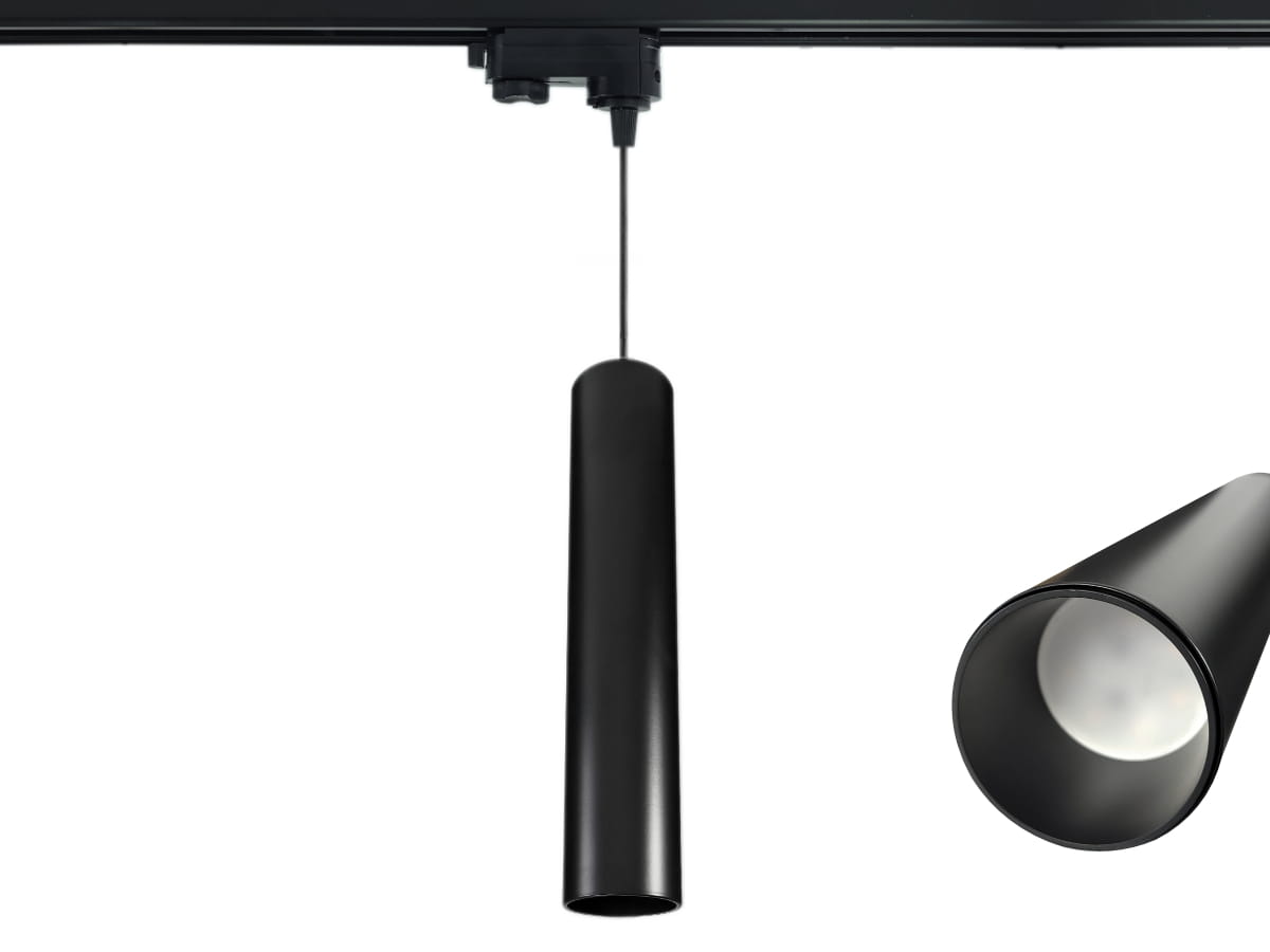Lampa szynowa wisząca 30cm GU10 czarna 3-fazowa nad stół i wyspę