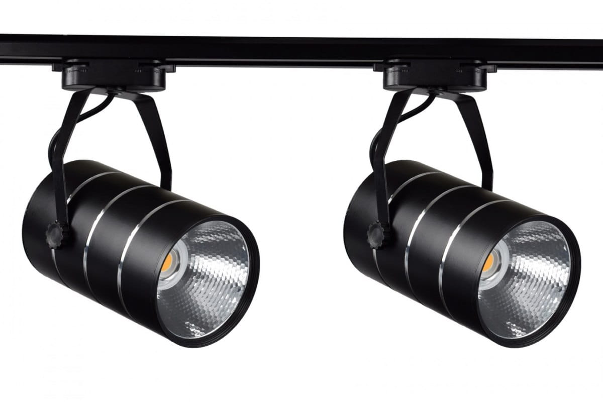 Zestaw 2x reflektor czarny LED 30W Neutral z szyną 1,5 m — oświetlenie garażu z czujnikiem ruchu
