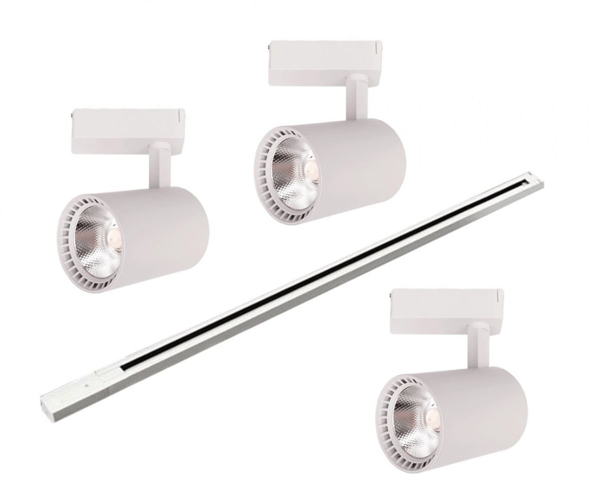 Zestaw 3 lampy LED szynowe 30W + 1.5m szyna 3000K