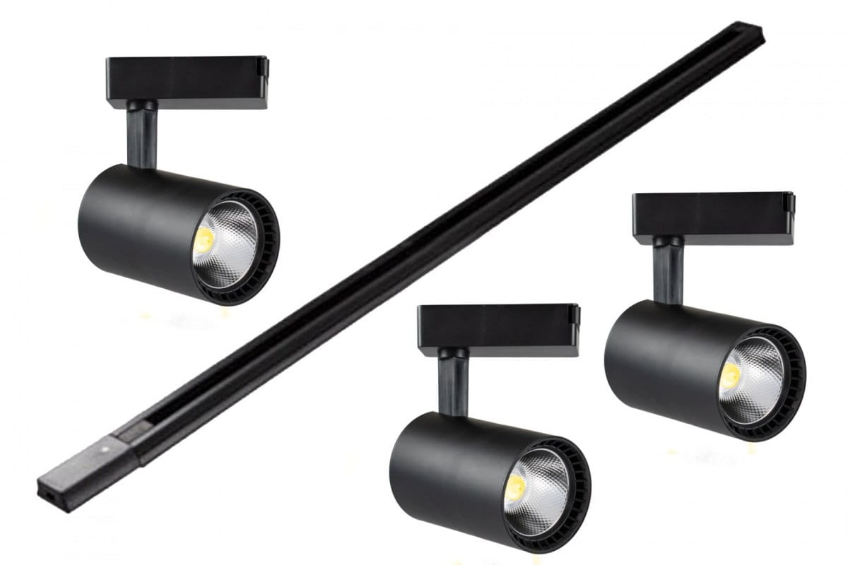 Zestaw 3 lampy czarne LED szynowe 30W + 1.5m szyna 4000K