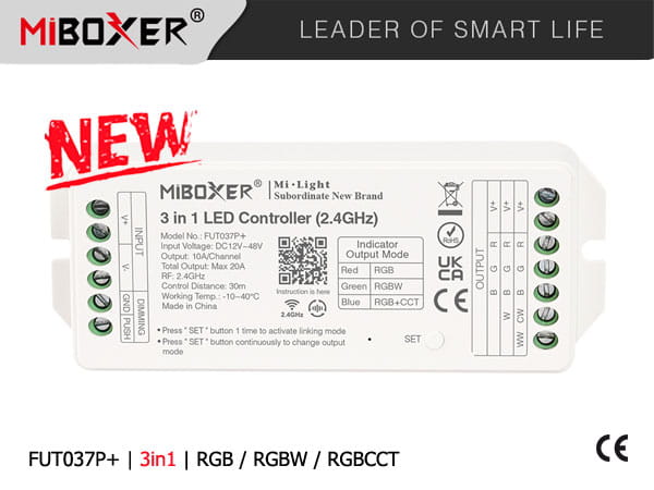 Miboxer FUT037P+ sterownik strefowy 3in1 RGB RGBW RGBCCT max20A 2.4G