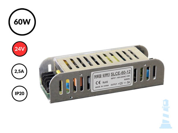 Zasilacz SLC 24V 2,5A 60W IP20 — zasilacz do taśm LED