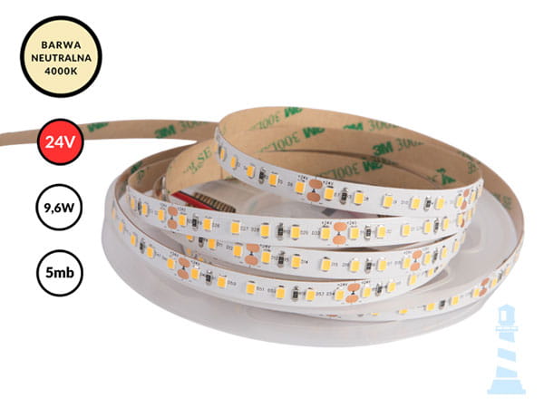 TAŚMA LED 24V / SMD / 9,6W / 120LED / IP20 / 4000K / 108lm/W / 5m / 8mm