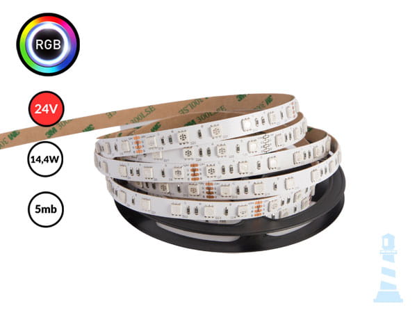 Taśma LED 24V RGB 14,4W 60 LED/m 3in1 — zmiana kolorów