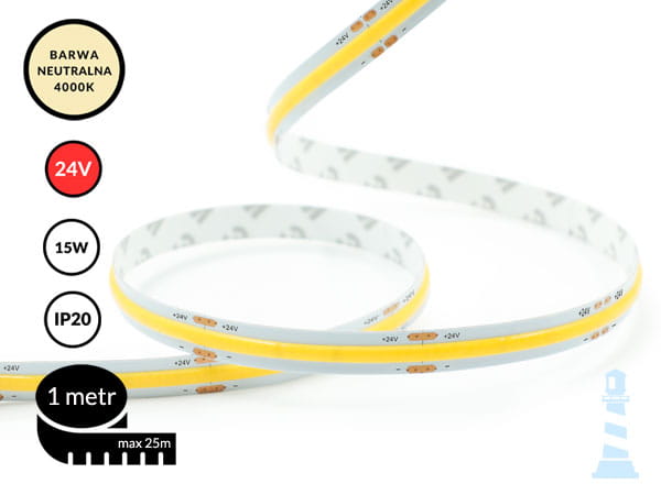 1mb / TAŚMA LED COB 24V / 15W / 480 LED/1m / IP20 / 4000K / 100lm/W / 10mm
